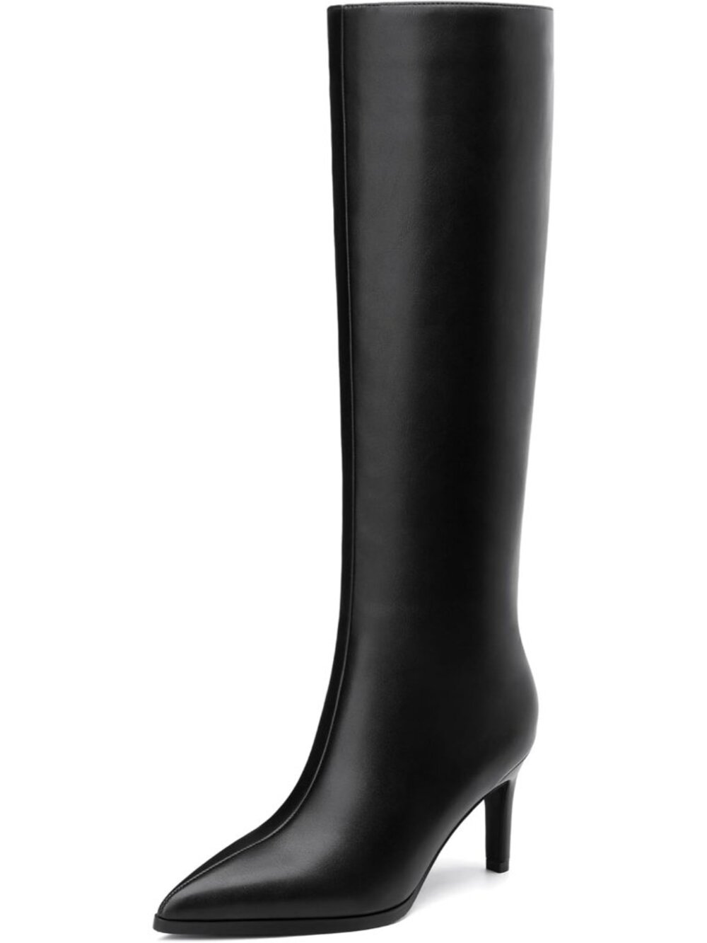 Women’s Black Knee High Boots Pointed Toe Low Kitten Heel Tall Boots